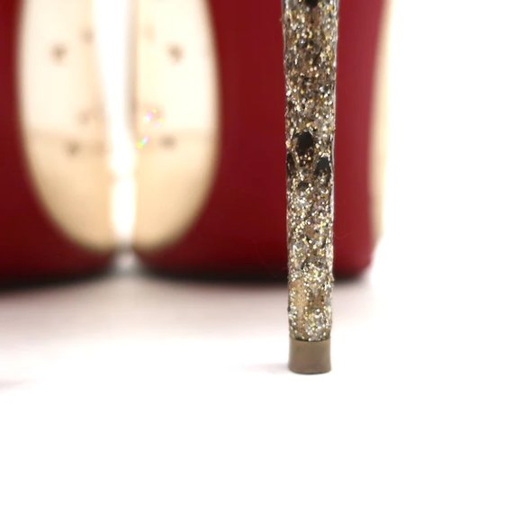 Christian Louboutin Follies Strass 100 Pumps Nude Mesh & Gold Glitter Size 37 - Picture 9 of 12